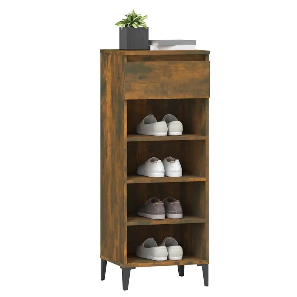 Shoe Rack Storage Cabinet Brown 40x36x105cm Engineered Wood with 1 Drawer and 3 Shelves