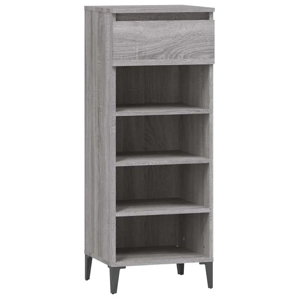 Shoe Storage Cabinet Grey Engineered Wood 40cm Width 36cm Depth 105cm Height Drawer and Shelves