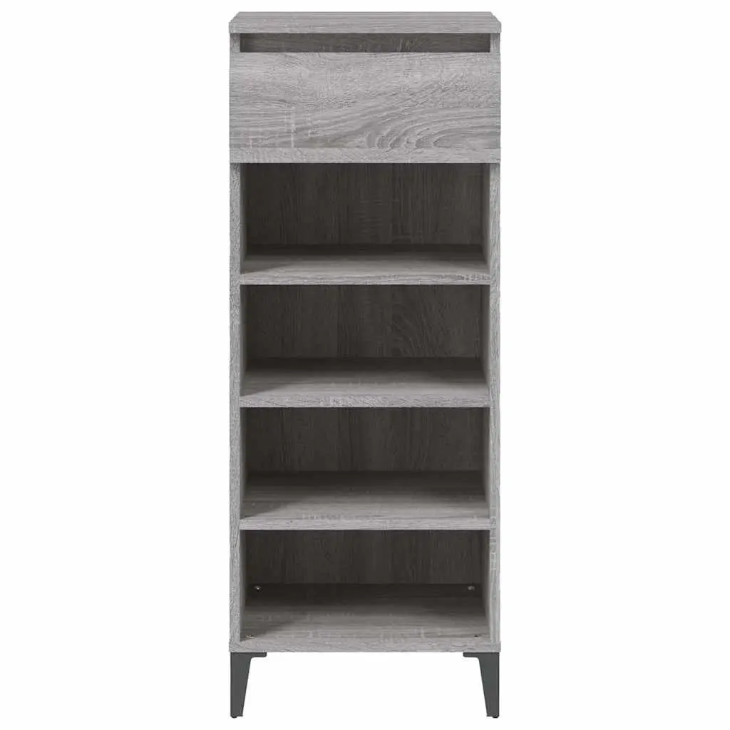Shoe Storage Cabinet Grey Engineered Wood 40cm Width 36cm Depth 105cm Height Drawer and Shelves