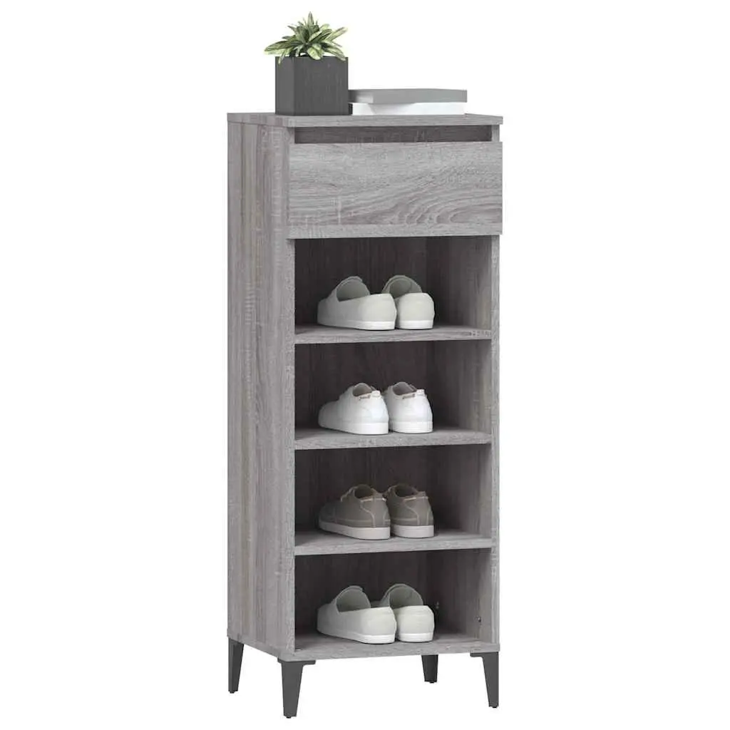 Shoe Storage Cabinet Grey Engineered Wood 40cm Width 36cm Depth 105cm Height Drawer and Shelves