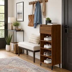 Shoe Rack Brown Oak 40x36x105 cm Storage Organiser Cabinet Shelves Drawer