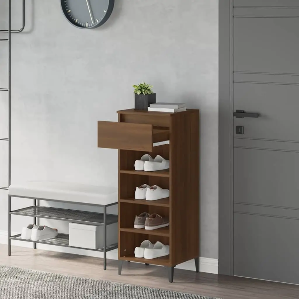 Shoe Rack Brown 40x36x105 cm Engineered Wood Storage Organiser Cabinet with Drawer and Shelves