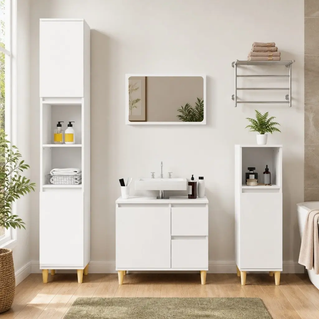 Bathroom Cabinet with 6 Compartments and 2 Doors