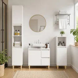 White Bathroom Vanity Cabinet with Storage and Reversible Door