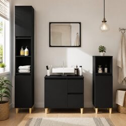 Compact Black Bathroom Cabinet with Flexible Storage