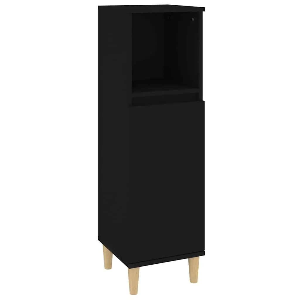 Bathroom Cabinet Black 30x30x100cm Engineered Wood Storage Unit