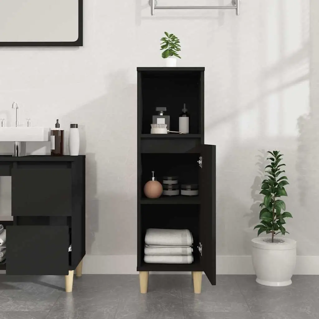 Bathroom Cabinet Black 30x30x100cm Engineered Wood Storage Unit