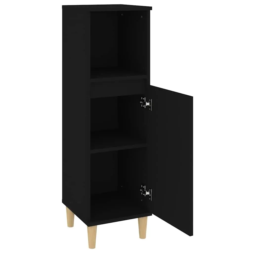 Bathroom Cabinet Black 30x30x100cm Engineered Wood Storage Unit