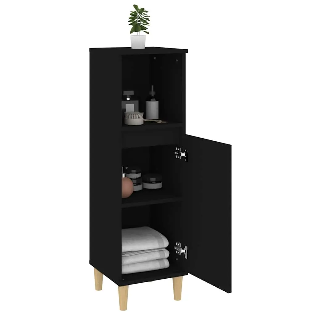 Bathroom Cabinet Black 30x30x100cm Engineered Wood Storage Unit