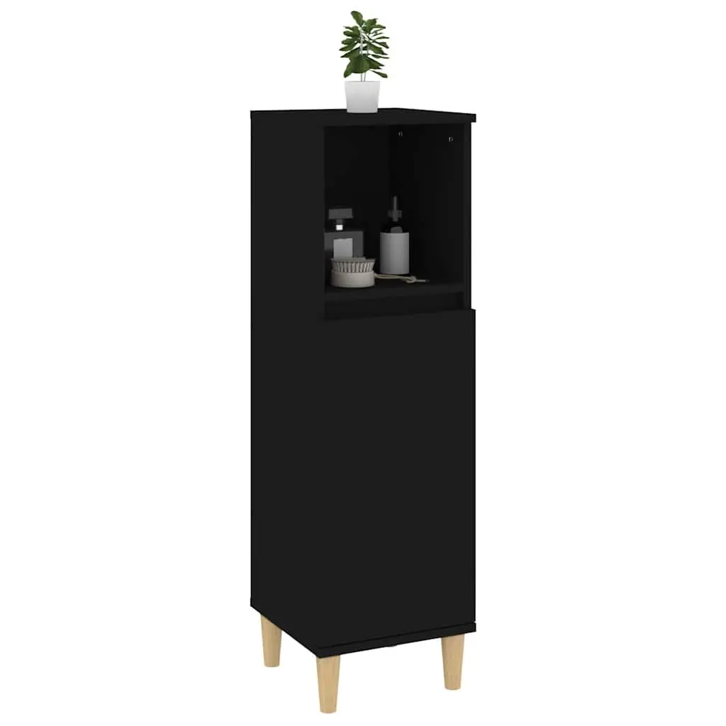Bathroom Cabinet Black 30x30x100cm Engineered Wood Storage Unit