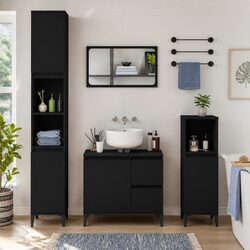 Compact Black Engineered Wood Bathroom Storage 30x30x100cm