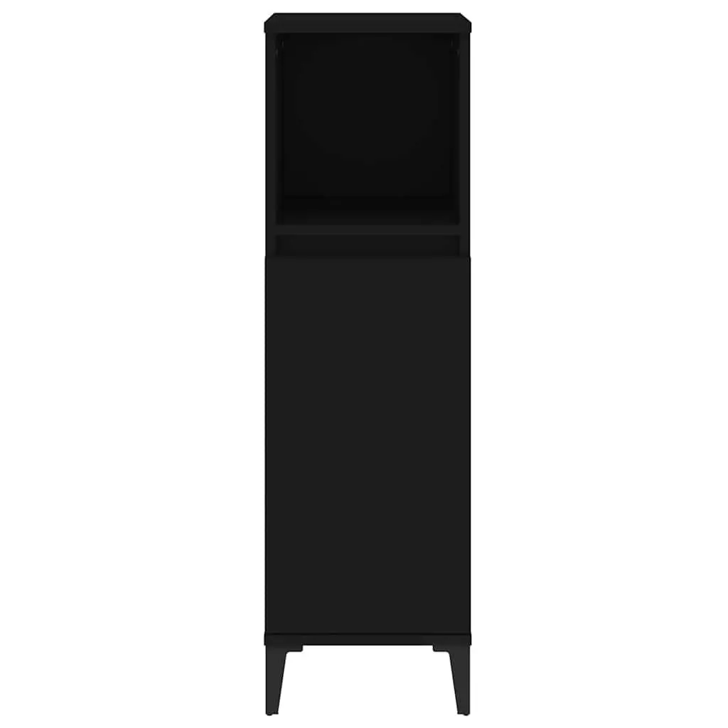 Bathroom Cabinet Black Engineered Wood 30x30x100cm Storage Unit with Open and Door Compartments