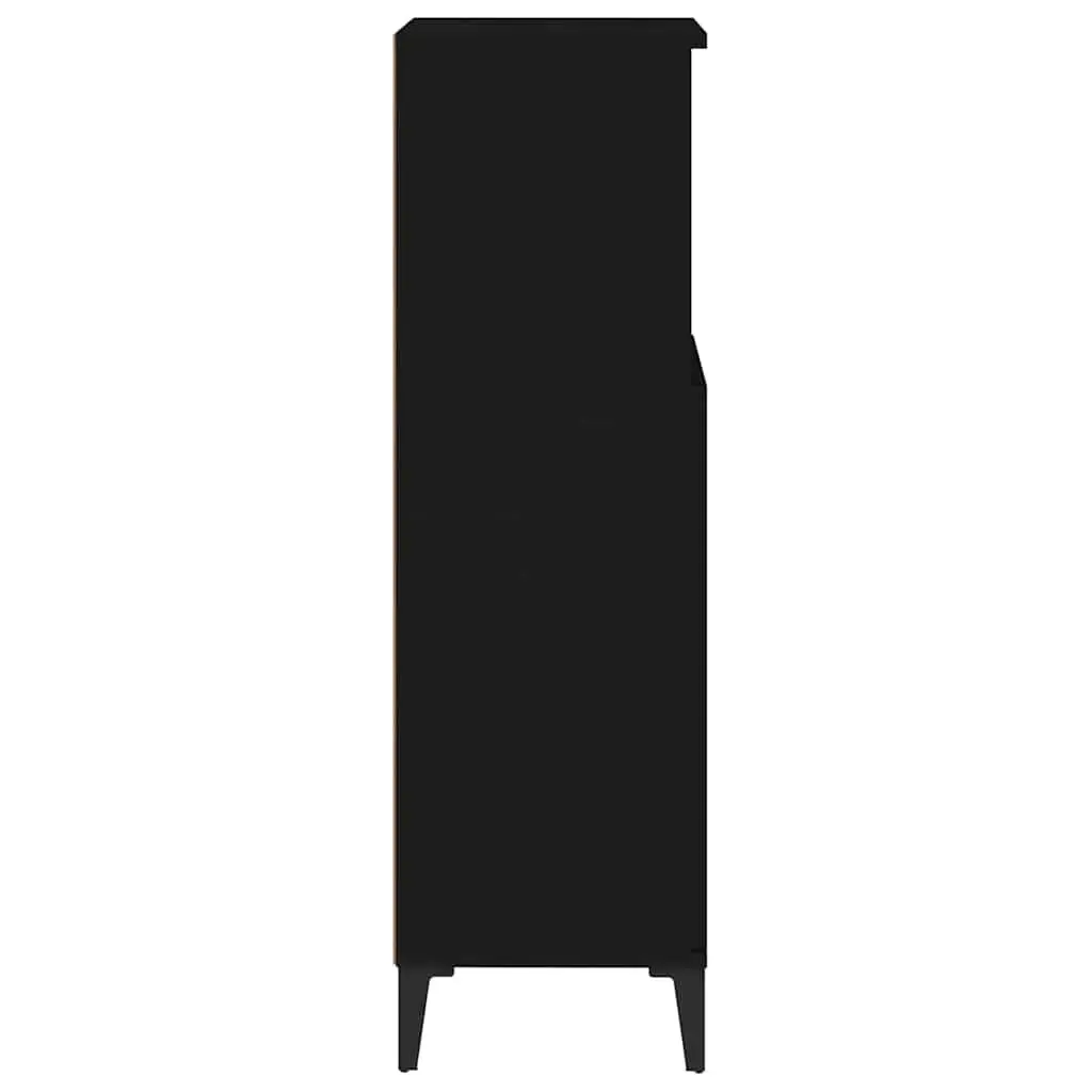 Bathroom Cabinet Black Engineered Wood 30x30x100cm Storage Unit with Open and Door Compartments