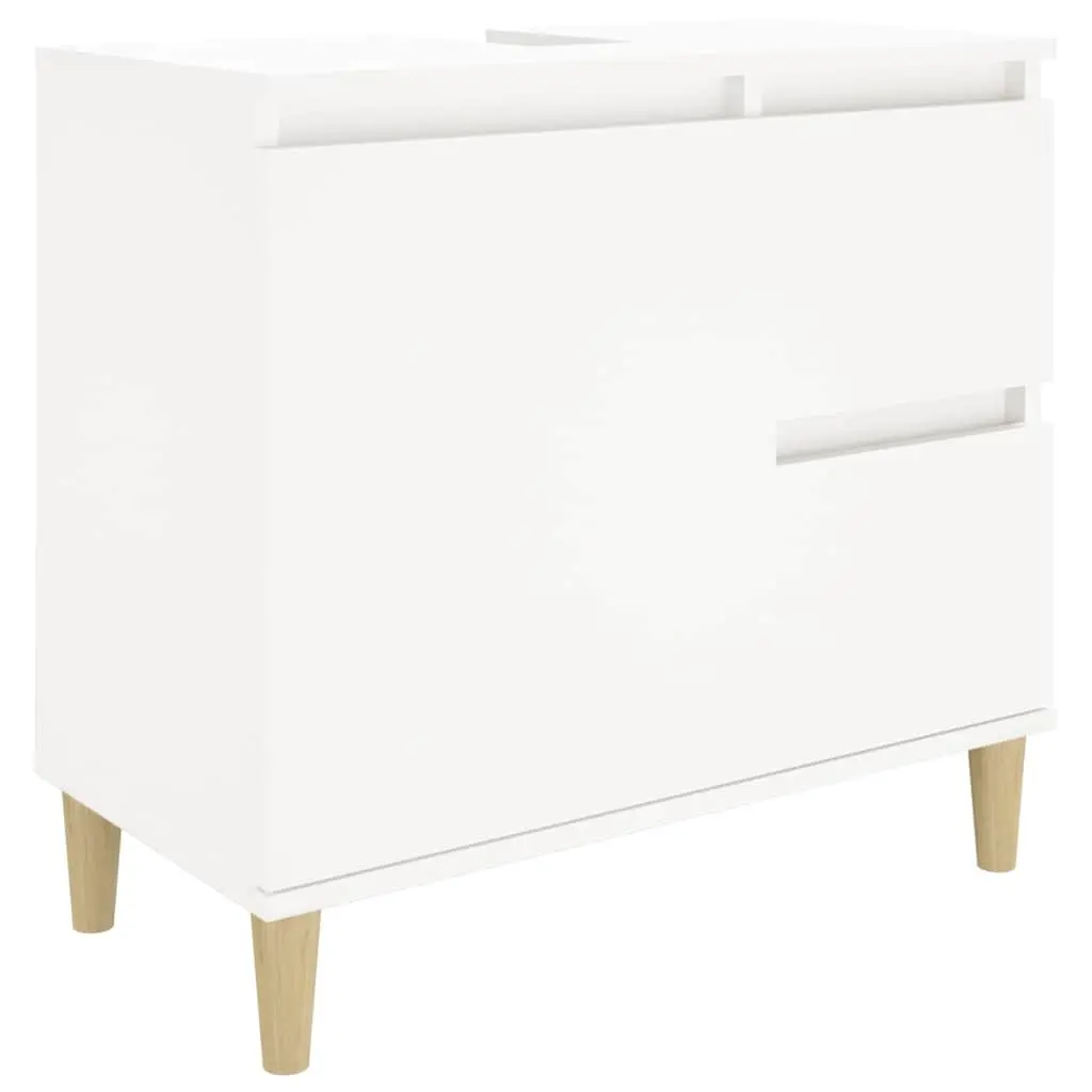 White Bathroom Cabinet with Eucalyptus Feet