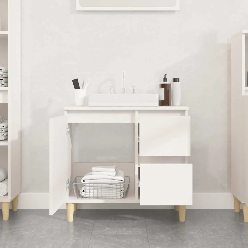 White Bathroom Cabinet with Eucalyptus Feet