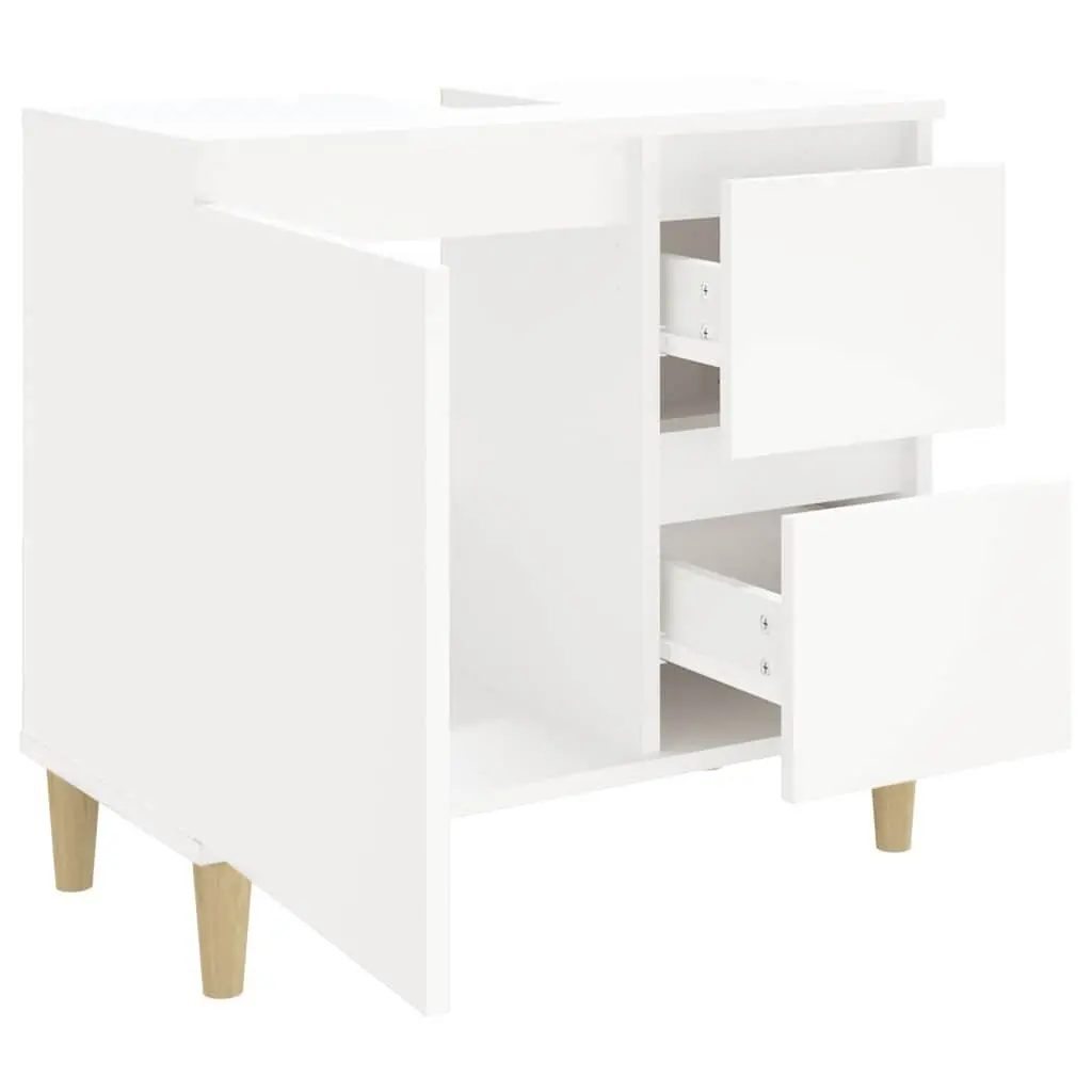 White Bathroom Cabinet with Eucalyptus Feet