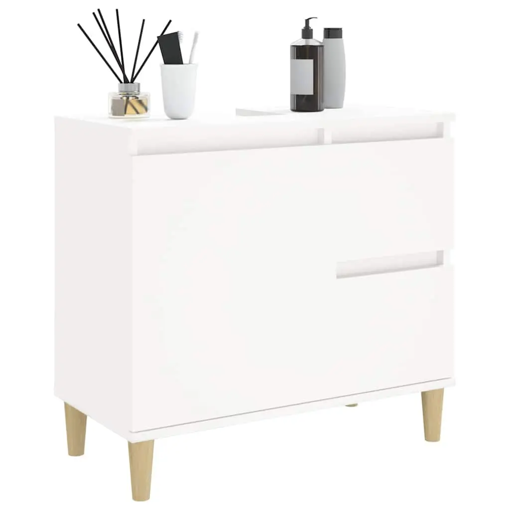 White Bathroom Cabinet with Eucalyptus Feet