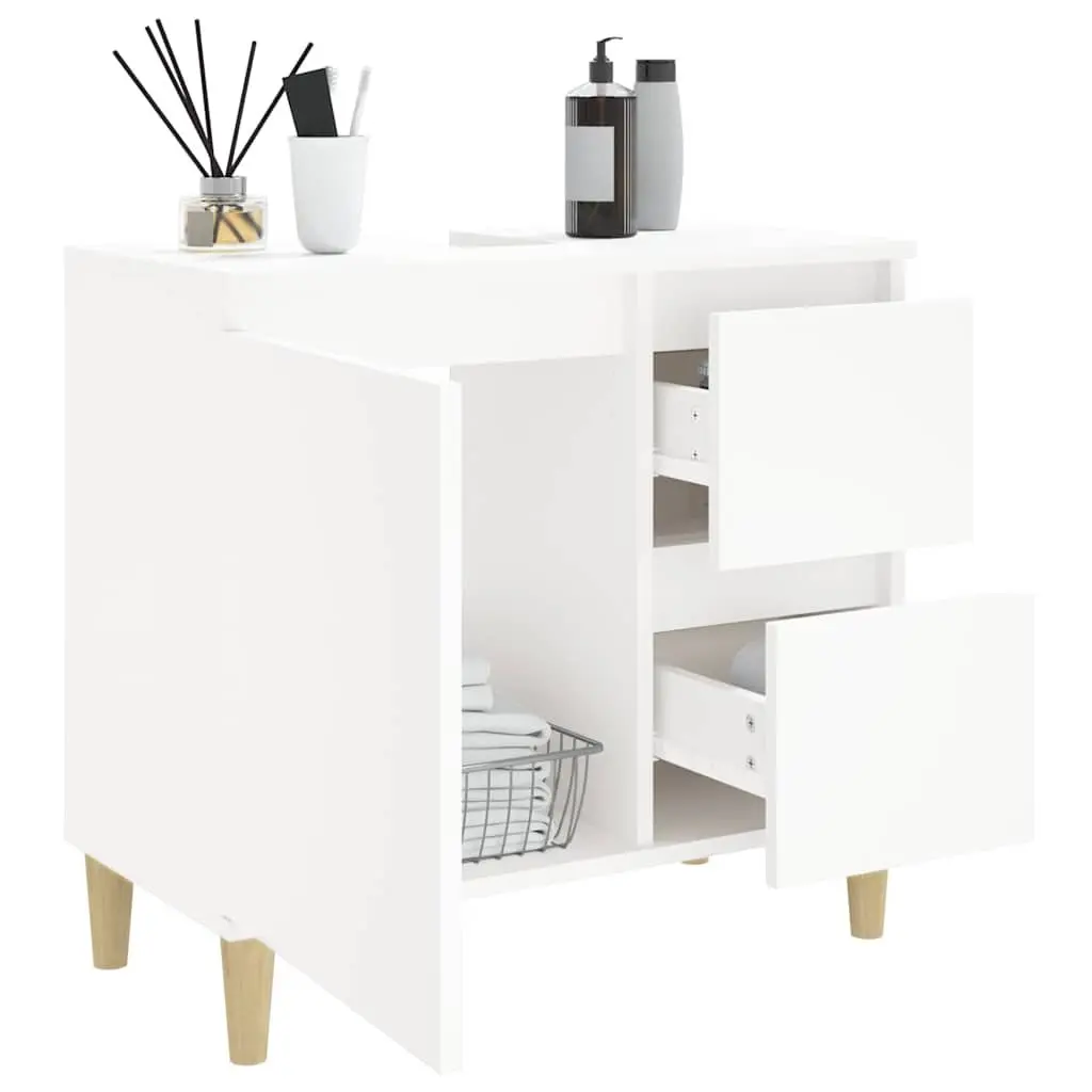 White Bathroom Cabinet with Eucalyptus Feet