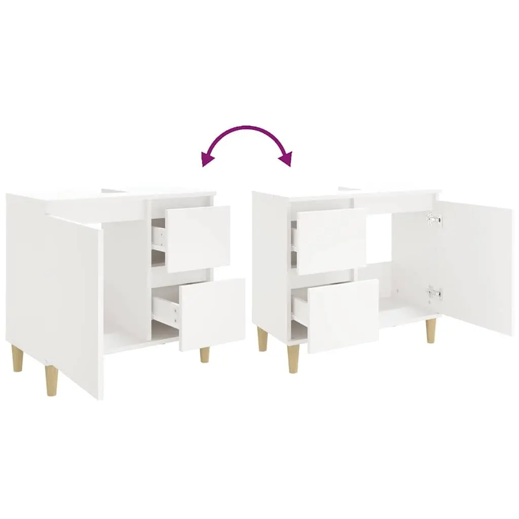 White Bathroom Cabinet with Eucalyptus Feet