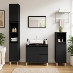 Compact Black Engineered Wood Bathroom Vanity Cabinet