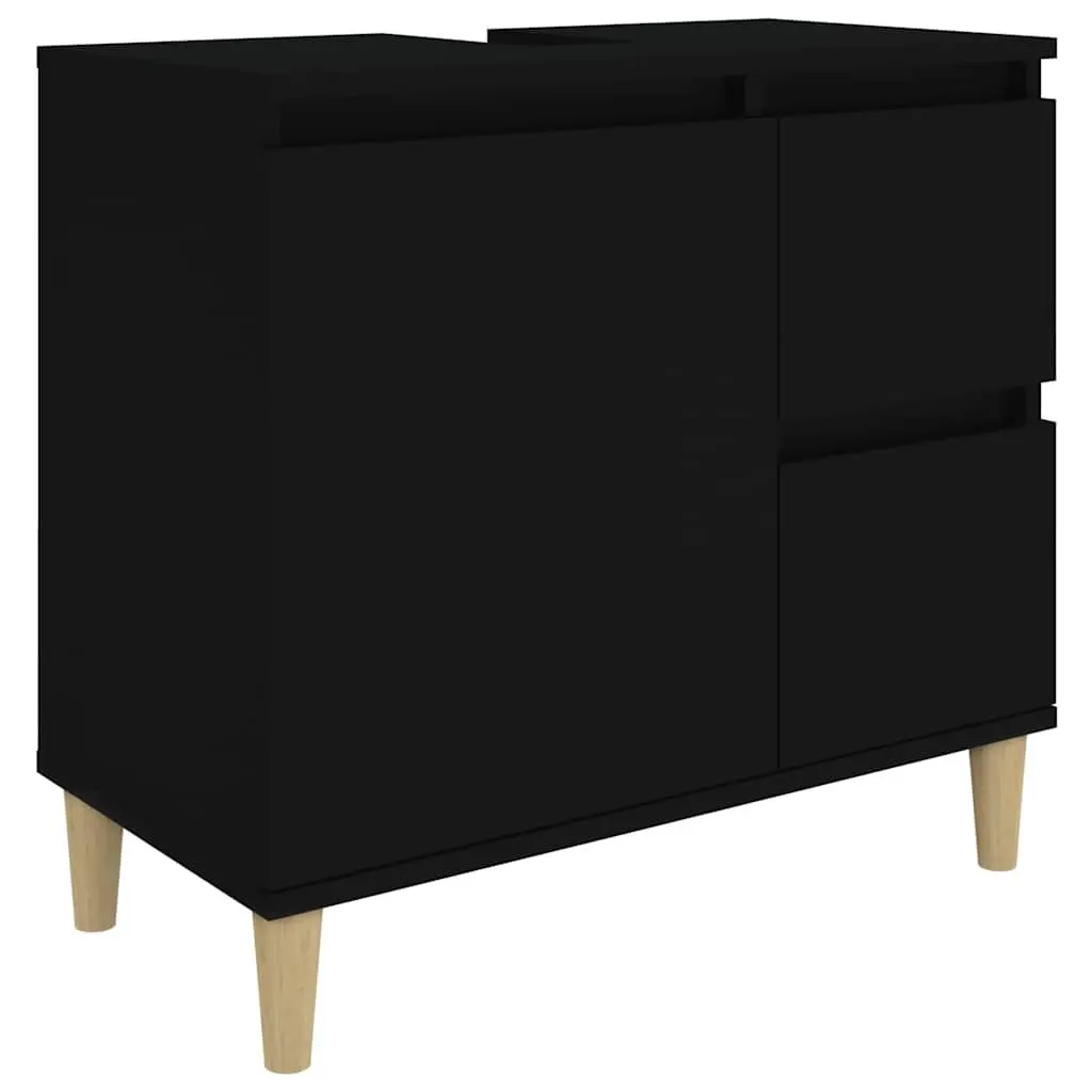 Bathroom Vanity Cabinet Black Engineered Wood 65x33x60 cm Drawers