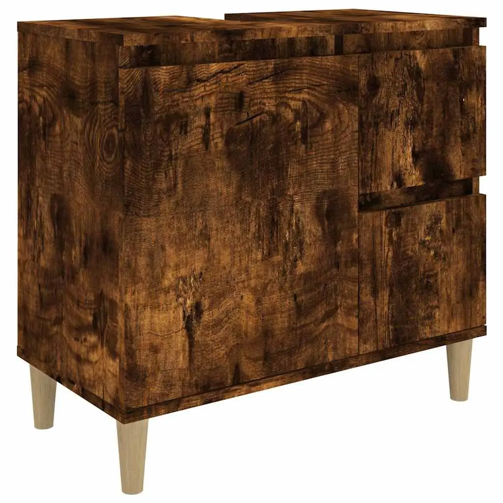 Bathroom Cabinet Smoked Oak 65x33x60cm 2 Drawers Engineered Wood Storage Unit
