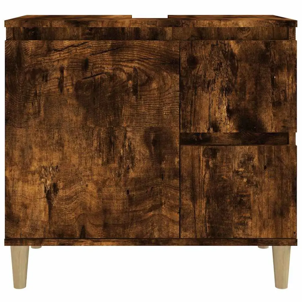 Bathroom Cabinet Smoked Oak 65x33x60cm 2 Drawers Engineered Wood Storage Unit