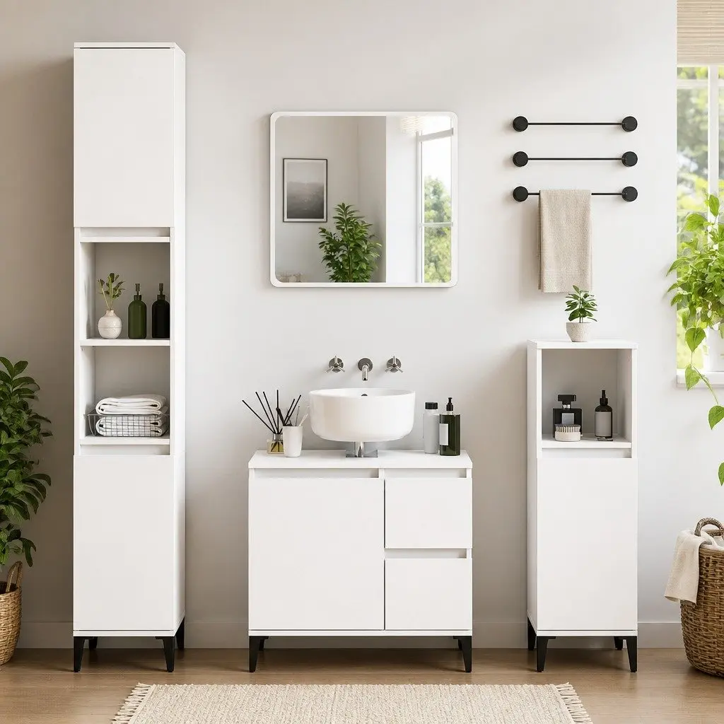 Bathroom Cabinet White 65x33x60 cm Engineered Wood with Drawers and Door