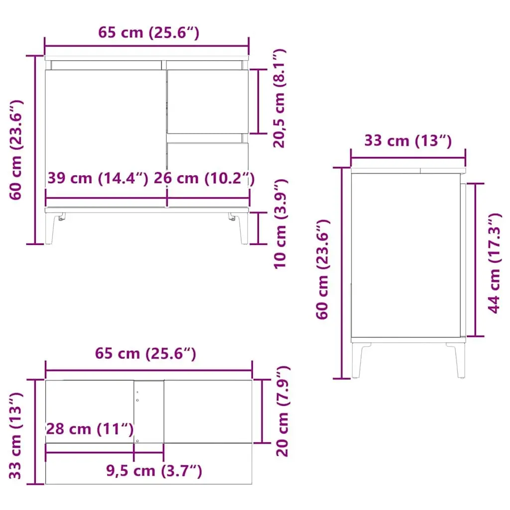 Bathroom Cabinet White 65x33x60 cm Engineered Wood with Drawers and Door