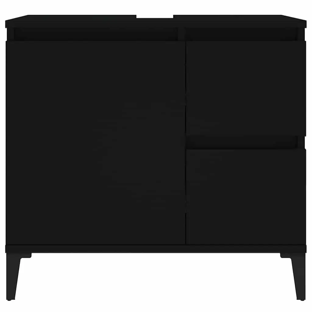 Bathroom Vanity Cabinet Black Engineered Wood 2 Drawers Door Compartment Metal Feet
