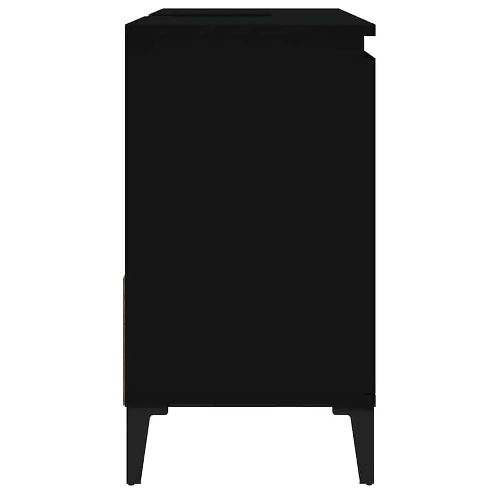Bathroom Vanity Cabinet Black Engineered Wood 2 Drawers Door Compartment Metal Feet