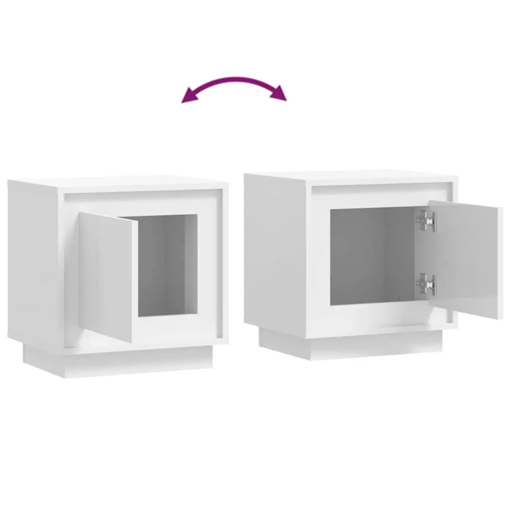 White Modern Bedside Cabinets Set of 2 Storage Nightstand 44x35x45cm Engineered Wood for Bedroom or Living Room