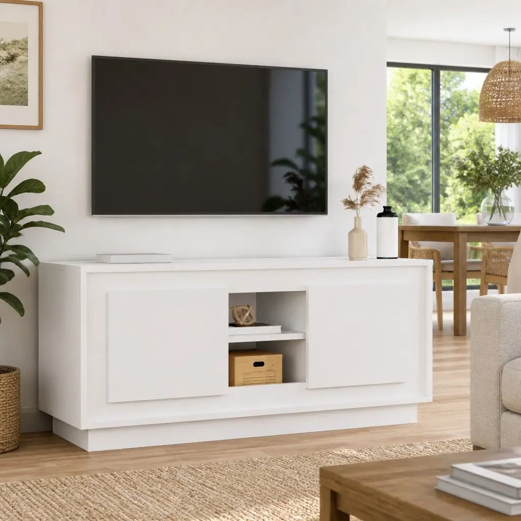 White High Gloss TV Cabinet with 4 Compartments