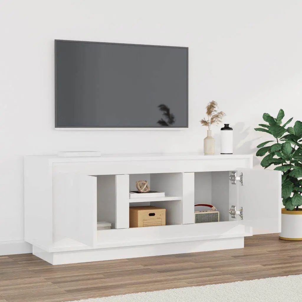 White High Gloss TV Cabinet with 4 Compartments