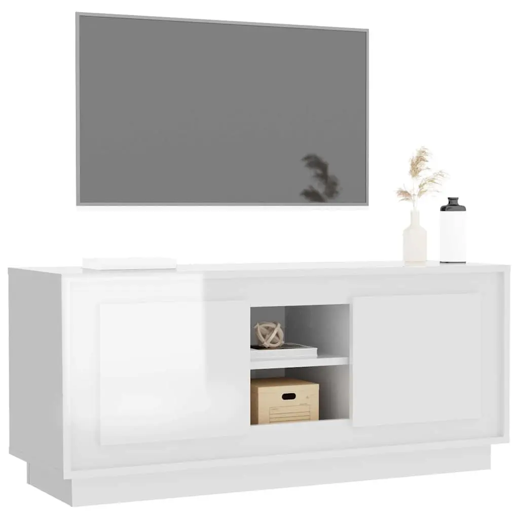 White High Gloss TV Cabinet with 4 Compartments