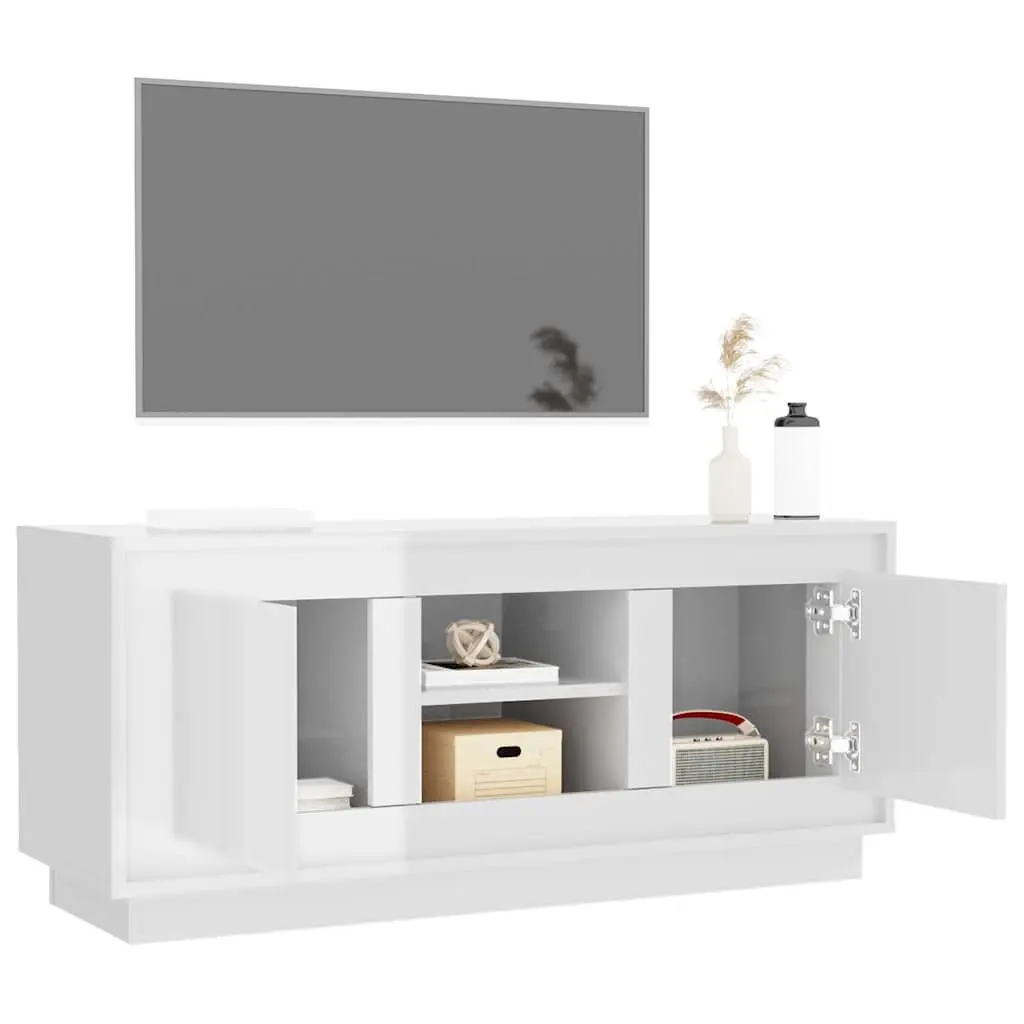 White High Gloss TV Cabinet with 4 Compartments