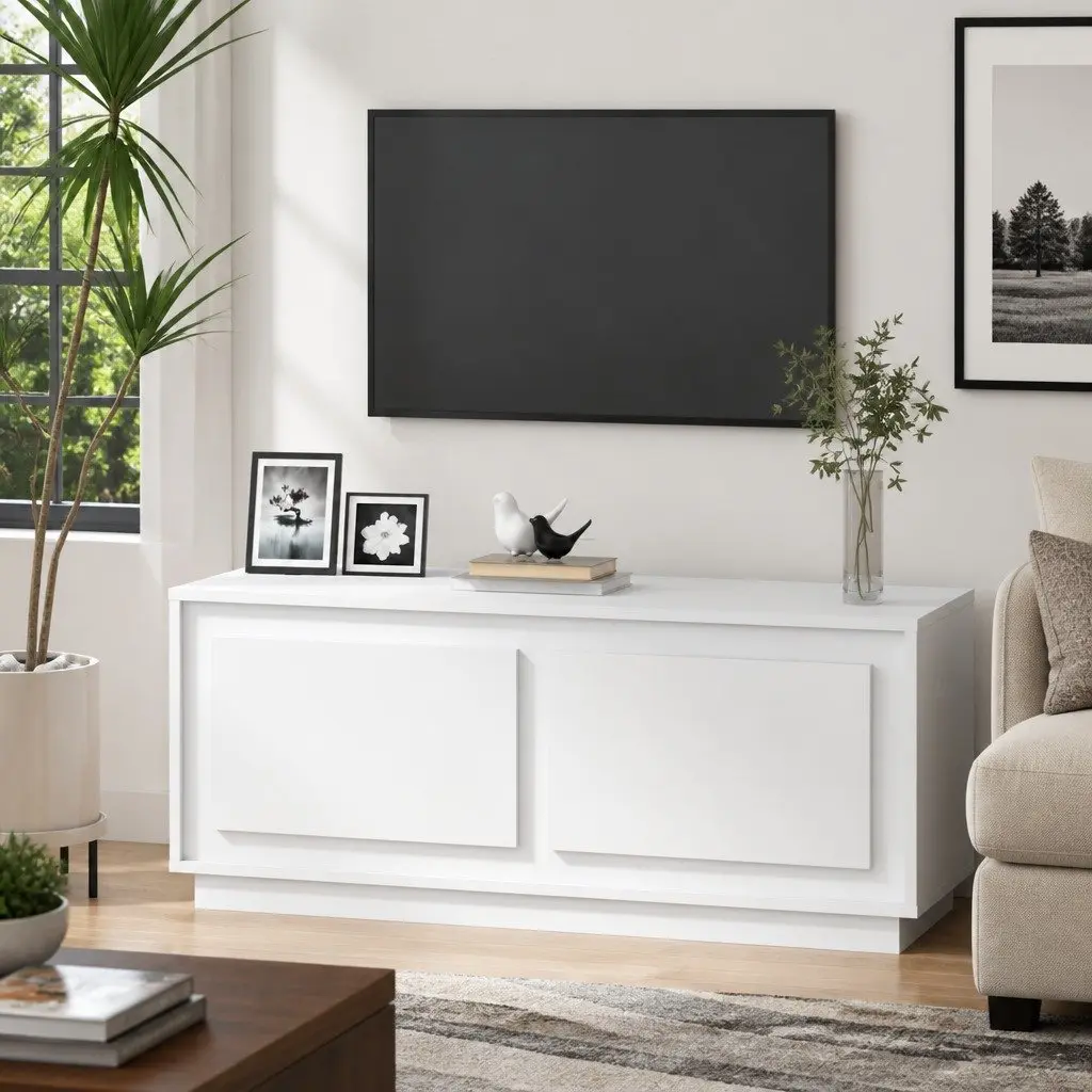 Coffee Table Engineered Wood White 102x50x44 cm Storage Compartments Smooth Surface