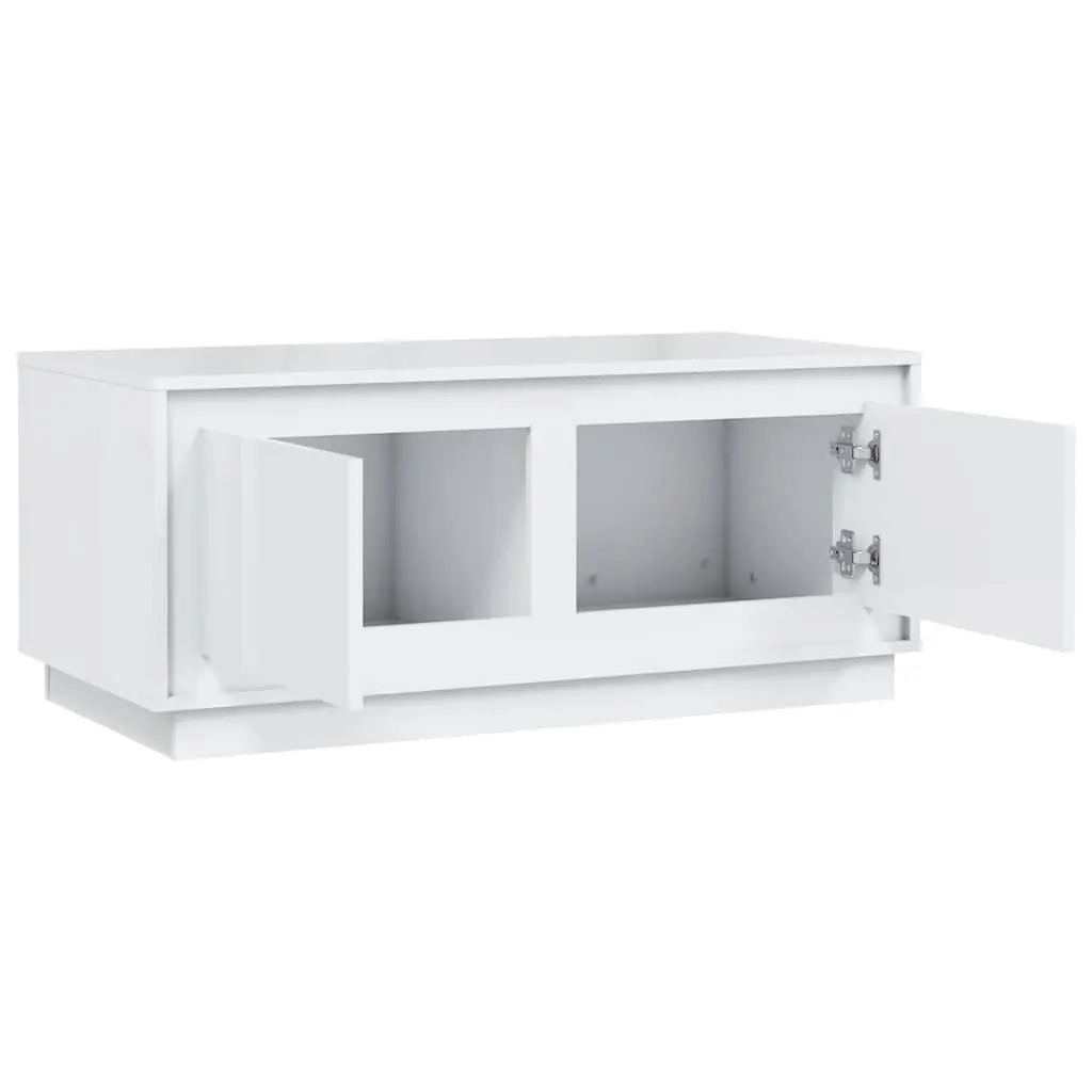 Coffee Table White High Gloss Engineered Wood 2 Compartments