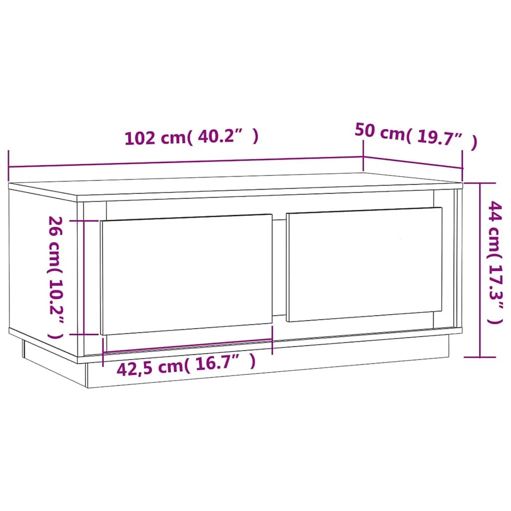 Coffee Table White High Gloss Engineered Wood 2 Compartments