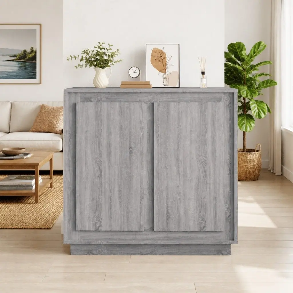 Sideboard Grey 80x34x75cm Engineered Wood 4 Compartment Storage Cabinet