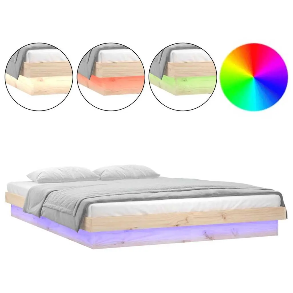 Solid Wood Bed Frame Brown 150x200 cm with LED Lighting and Remote Control