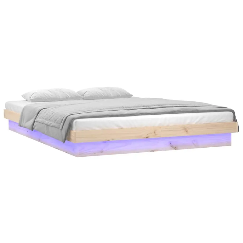 Solid Wood Bed Frame Brown 150x200 cm with LED Lighting and Remote Control