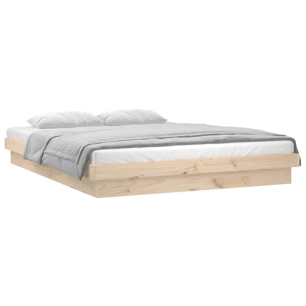 Solid Wood Bed Frame Brown 150x200 cm with LED Lighting and Remote Control