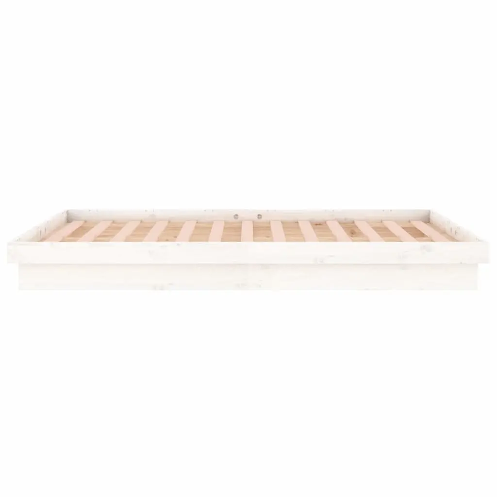 LED Bed Frame White 150x200cm Solid Wood with Remote Control and Colourful LED Lights