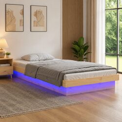 Solid Wood LED Bed Frame 90x190 cm, Remote Control
