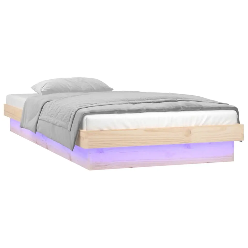 Solid Wood Bed Frame Brown 90x190 cm LED Lights Remote Control