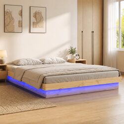 Sleek Bed Frame with LED Lights 135x190 cm Pine Wood