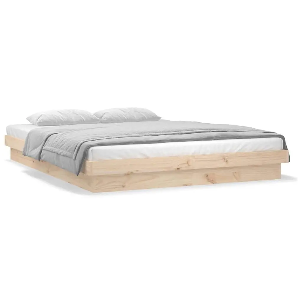 Bed Frame Brown 135x190 cm Solid Pine Wood with LED Lights
