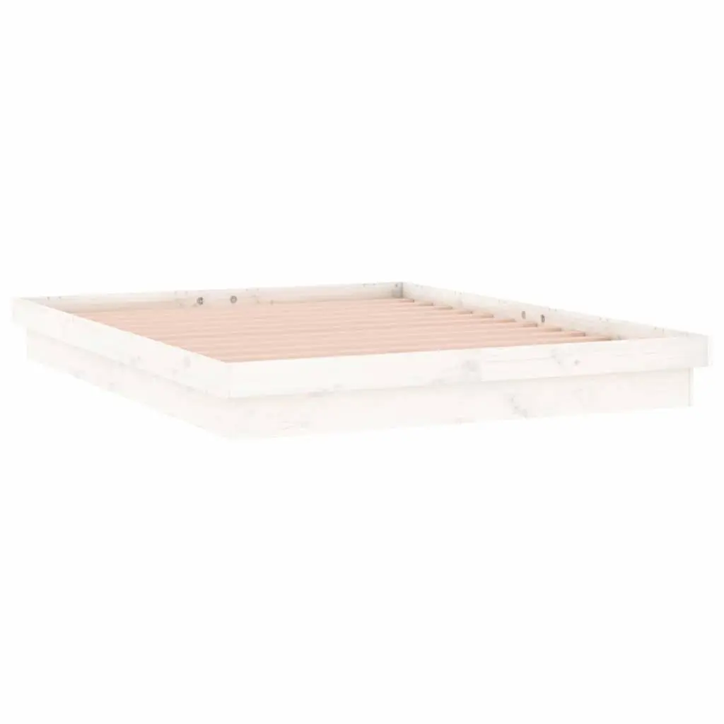 Bed Frame White 135x190 cm Solid Pine Wood Slatted with Colourful LED Lights