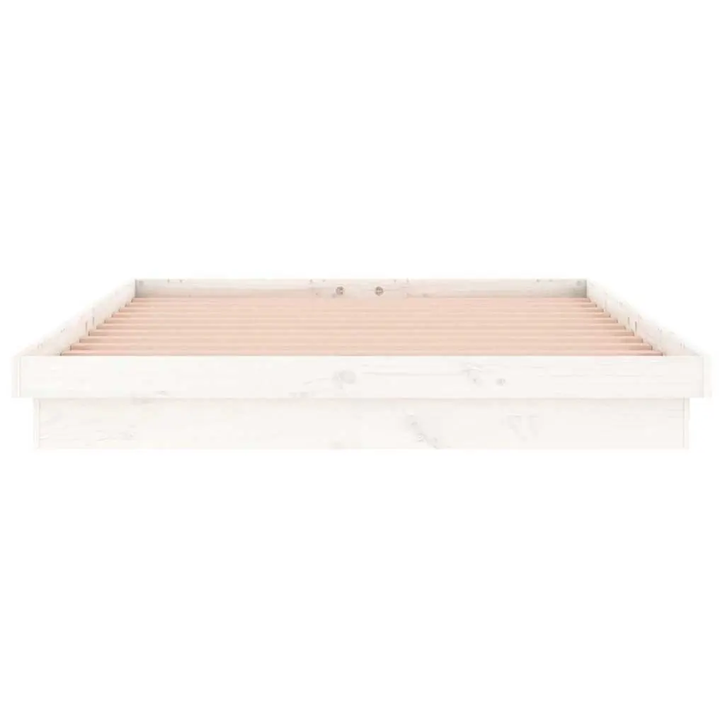 Bed Frame White 135x190 cm Solid Pine Wood Slatted with Colourful LED Lights